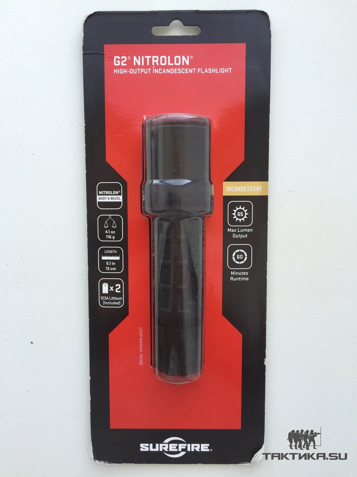 Тактический фонарик SureFire G2 Nitrolon черный, упаковка(блистер)