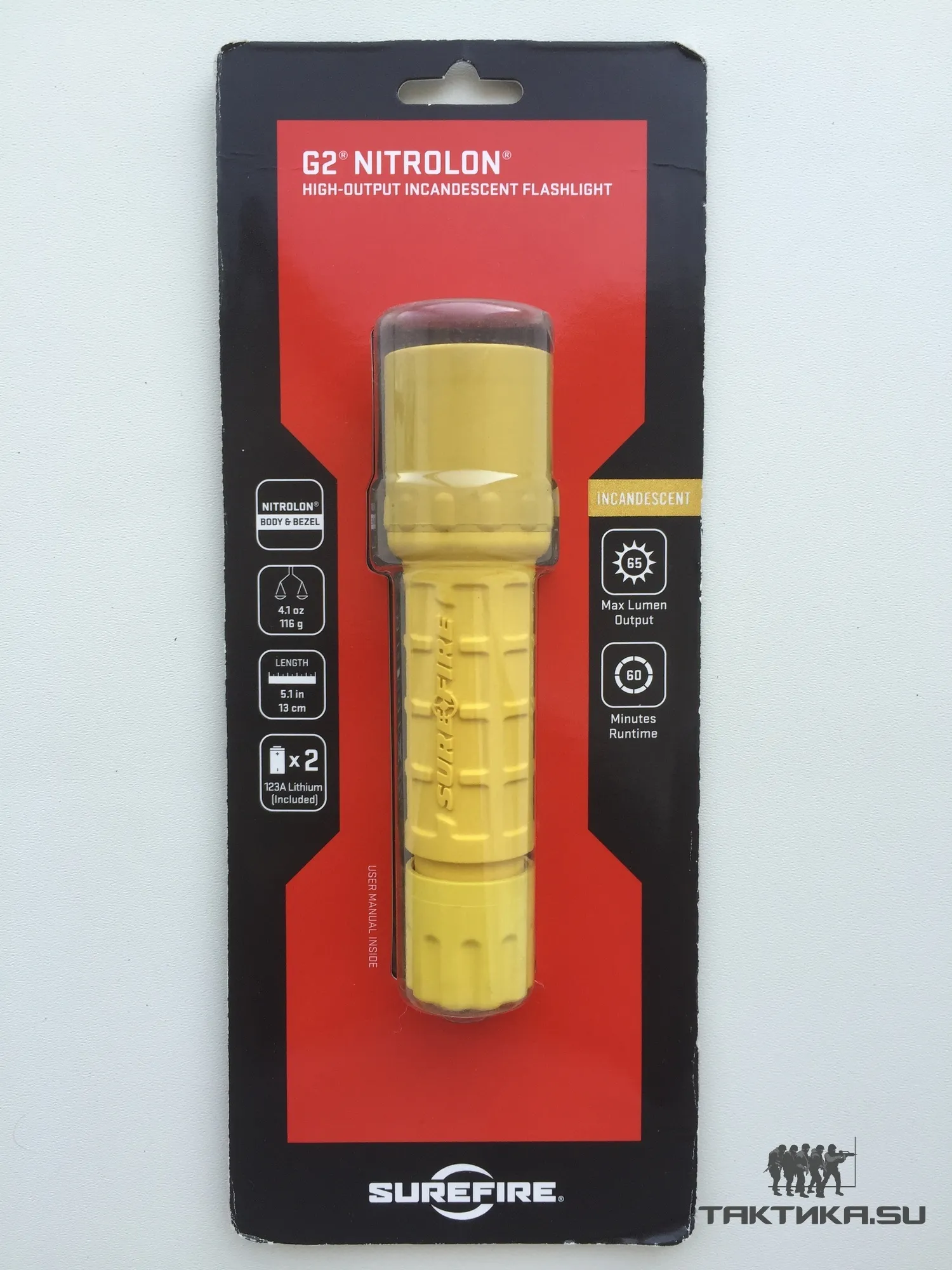 Тактический фонарик SureFire G2 Nitrolon желтый, упаковка(блистер)